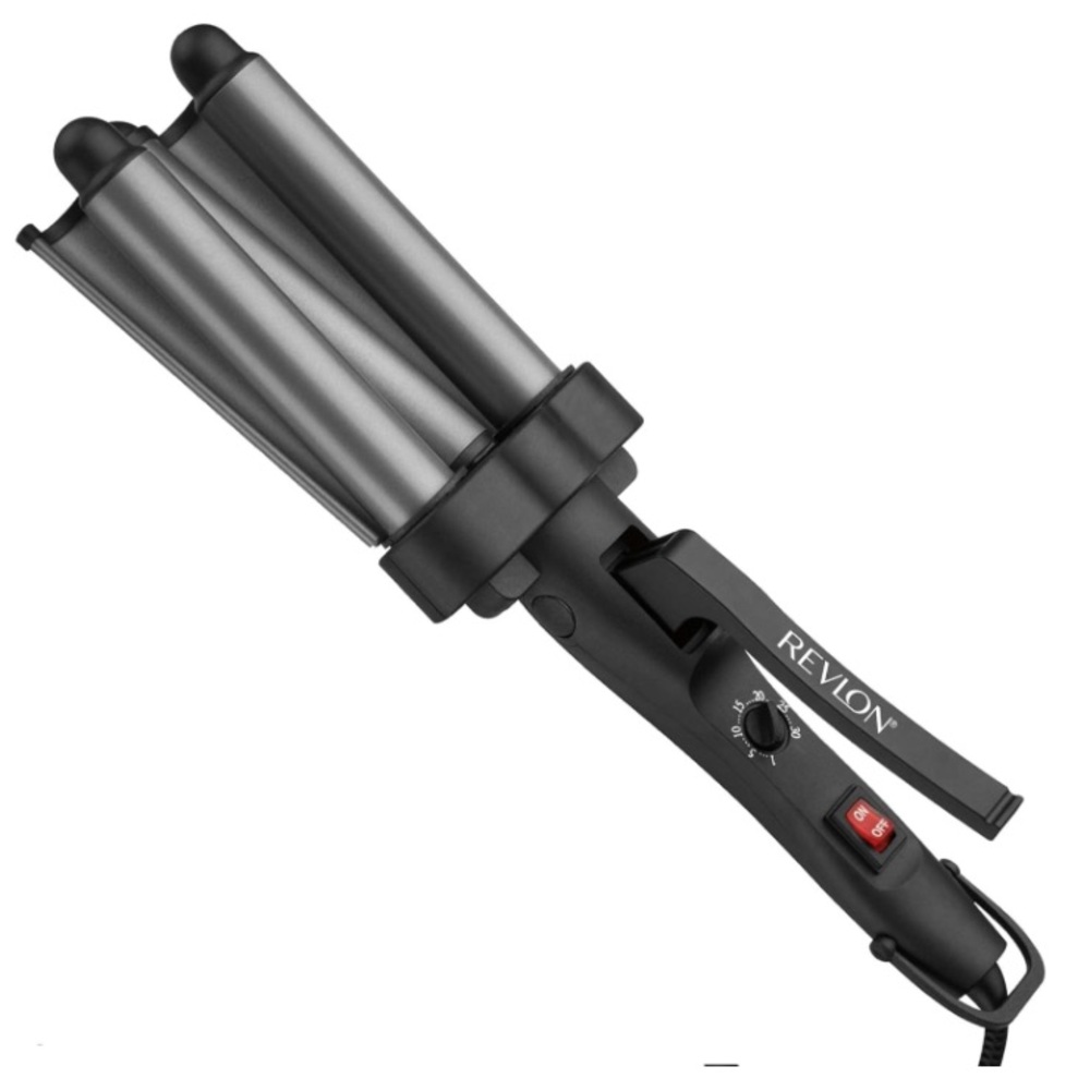 REVLON 3 Barrel Jumbo Hair Waver | Long-Lasting, Natural Looking Waves, (Grey)